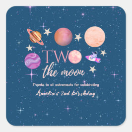 Two The Moon  Outer Space Ship Planets 2nd Bday Fyrkantigt Klistermärke