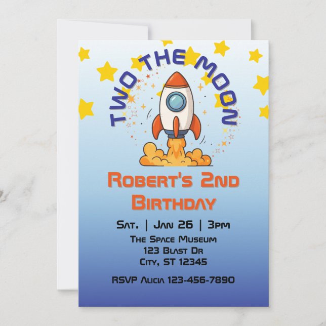 Two The Moon, Rocket 2nd Birthday Invitation Inbjudningar (Framsida)