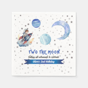 Two The Moon Rocket Space Blue Pojke 2-årsdag  Pappersservett