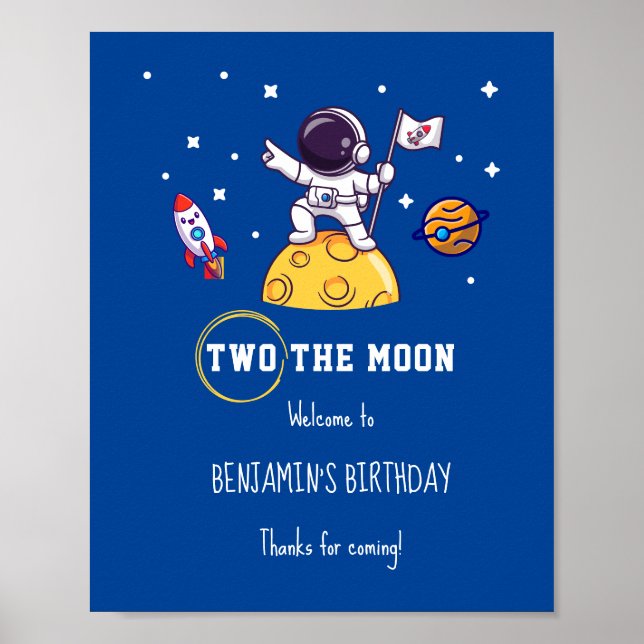 Two The Moon second birthday kids Party Poster (Framsidan)