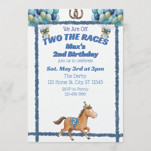 Two The Races, Blue Horse 2nd Birthday Inbjudningar (Framsida)