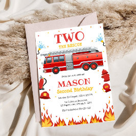 Two the Rescue brandbil 2-års födelsedagsinbjudan Inbjudningar