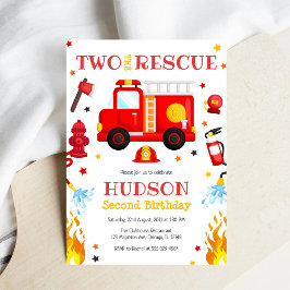 Two the Rescue brandbil 2-års födelsedagsinbjudan Inbjudningar