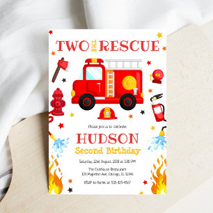 Two the Rescue brandbil 2-års födelsedagsinbjudan Inbjudningar