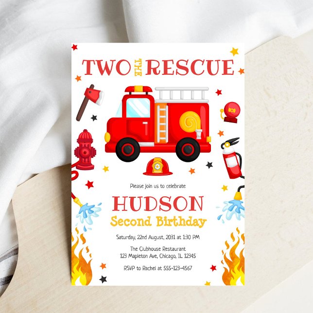 Two the Rescue brandbil 2-års födelsedagsinbjudan Inbjudningar (Skapare uppladdad)