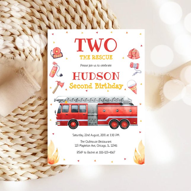 Two the Rescue brandbil 2-års födelsedagsinbjudan Inbjudningar (Skapare uppladdad)