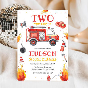 Two the Rescue brandbil 2-års födelsedagsinbjudan Inbjudningar