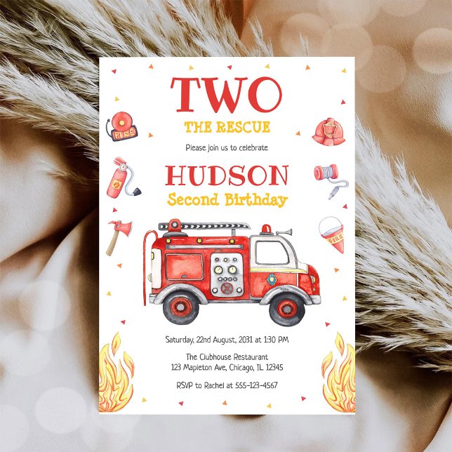 Two the Rescue Firetruck 2nd Birthday Invitation Inbjudningar (Skapare uppladdad)