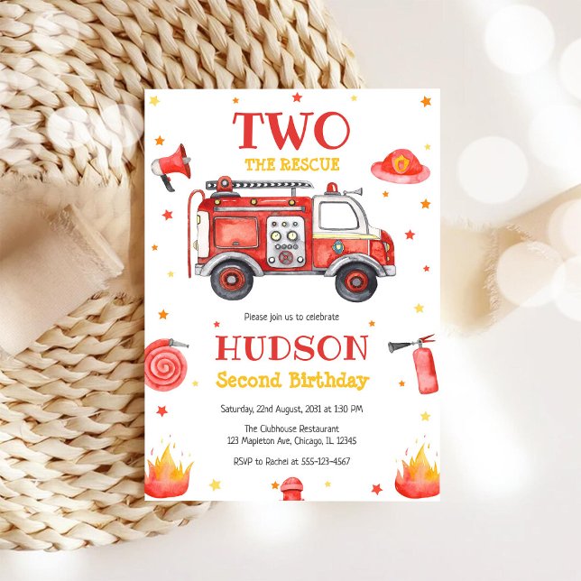 Two the Rescue Firetruck 2nd Birthday Invitation Inbjudningar (Skapare uppladdad)