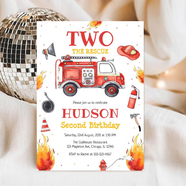 Two the Rescue Firetruck 2nd Birthday Invitation Inbjudningar (Skapare uppladdad)