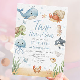 Two The Sea Is Turning Two Ocean Animals Birthday Inbjudningar