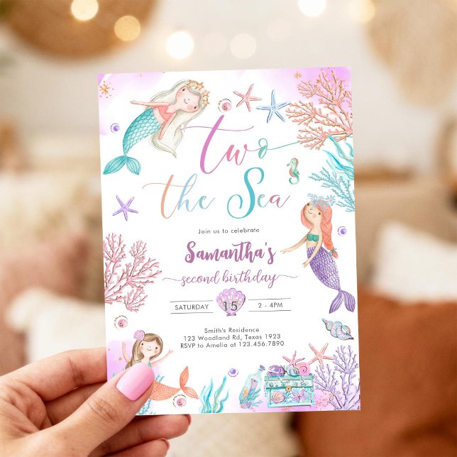 Two The Sea Mermaid Under The Sea 2nd Birthday Inbjudningar (Skapare uppladdad)