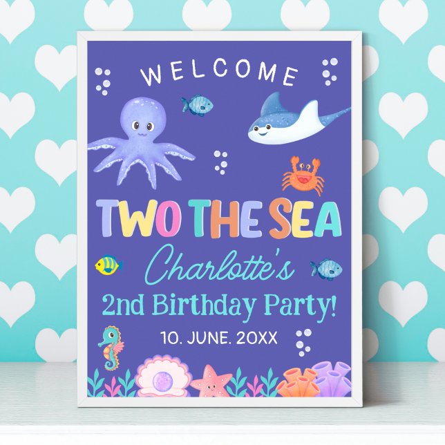 TWO the SEA Party  – Ocean Girl Birthday Decor Poster (Skapare uppladdad)