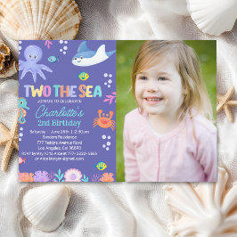 TWO the SEA Photo – 2nd Birthday Party Girl Inbjudningar
