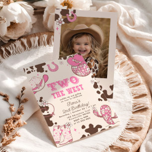 Two the West Cowgirl 2-årsdag Inbjudningar