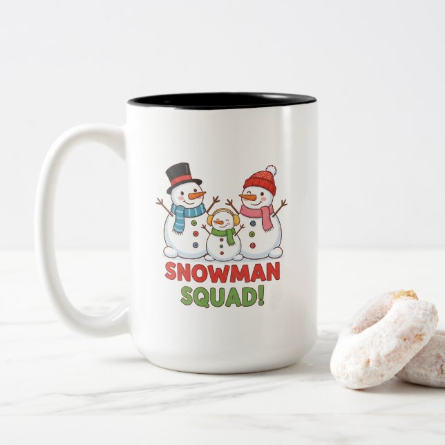 Two-Tone Mug, 15 oz Snowman Family Två-Tonad Mugg (Med munk)