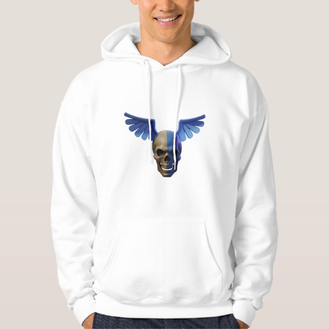 Two-Toned Skull with Blue Stylized Wings Hoodie (Framsida)