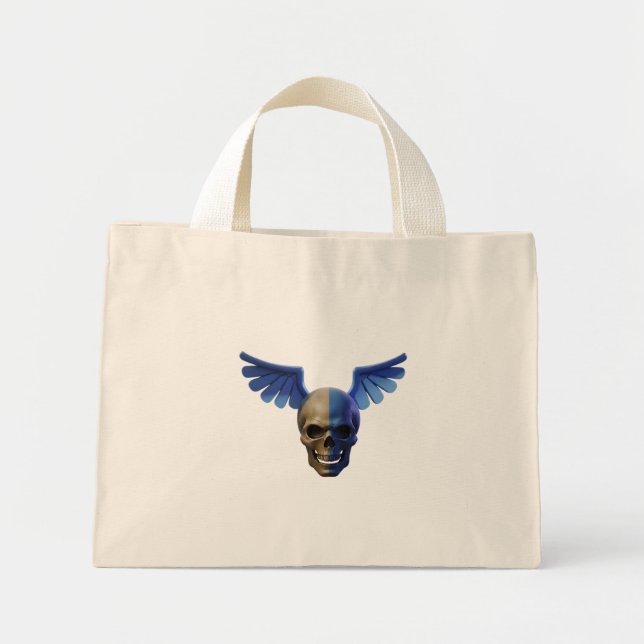 Two-Toned Skull with Blue Stylized Wings Mini Tygkasse (Framsidan)