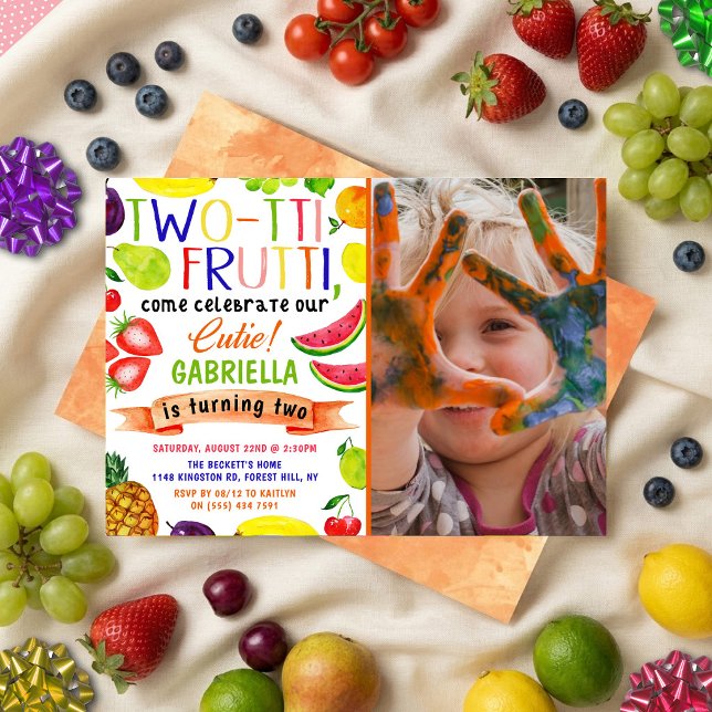 Two-tti Frutti 2-års födelsedagsfoto-inbjudningar Inbjudningar (Skapare uppladdad)