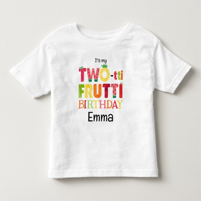 Two-tti Frutti Cutie Fruit 2-års födelsedagsfest T Shirt (Framsida)