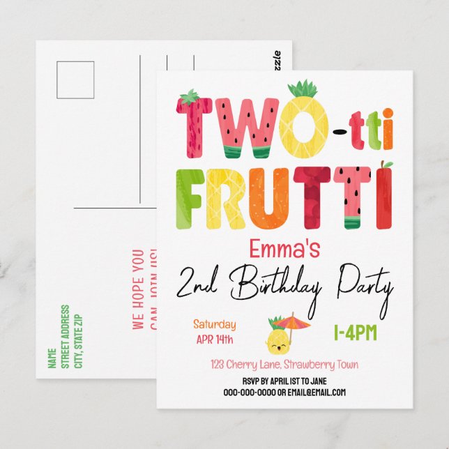 TWO-tti Frutti Cuties 2:a födelsedagen Tropical Fr Vykort (Fram/baksida)