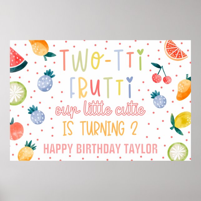 Two-tti Frutti Frukt Andra Födelsedag Papper Poster (Framsidan)