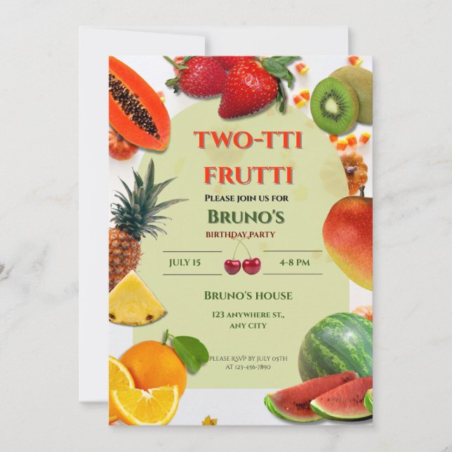 Two-tti Frutti | Frukt-tematisk födelsedagsfest Inbjudningar (Framsida)
