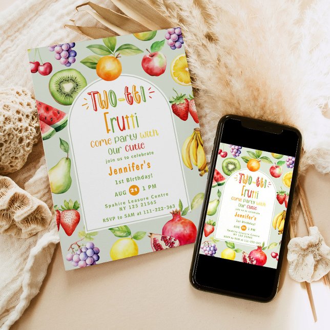 Two-tti Frutti lilla söta frukter 2-års födelsedag Inbjudningar (Skapare uppladdad)
