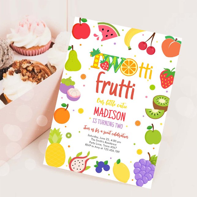 Two-tti Frutti Twotti Fruit Tropical 2-års födelse Inbjudningar (Skapare uppladdad)