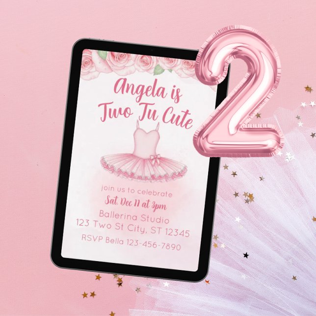 Two Tu Cute, Ballerina 2nd Birthday Inbjudningar (Skapare uppladdad)