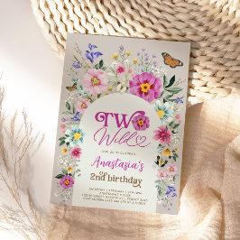 TWO VILD Colorful Boho Wildblomma 2:a födelsedagen Inbjudningar