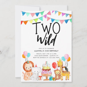 TWO VILD Safari Party Animals Kids 2:a födelsedage Inbjudningar