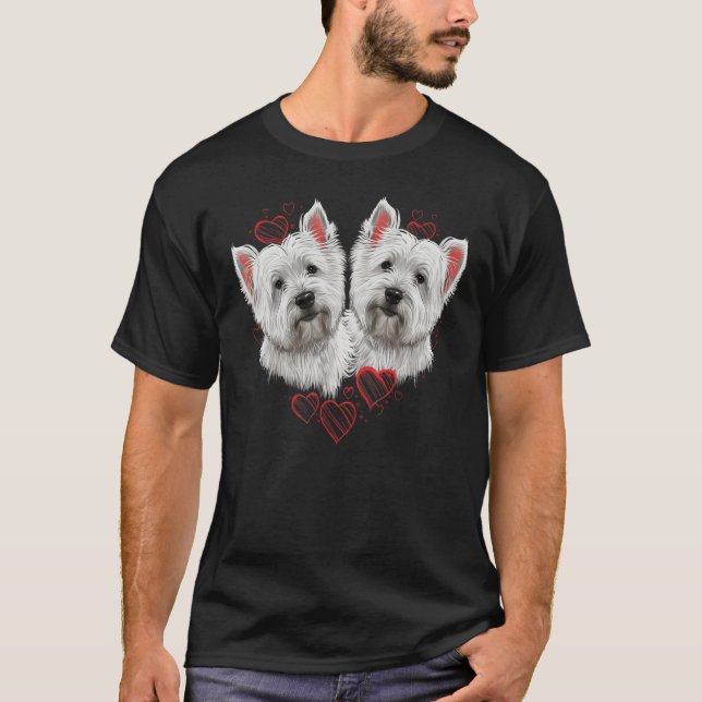 Two West Highland White Terrier Valentines Day Cou T Shirt (Framsida)