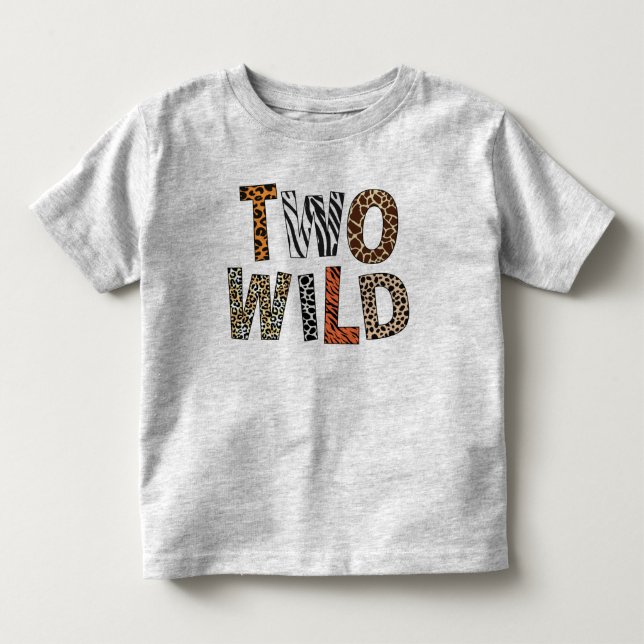 Two Wild 2nd Birthday Two Years Old Animal Print T Shirt (Framsida)