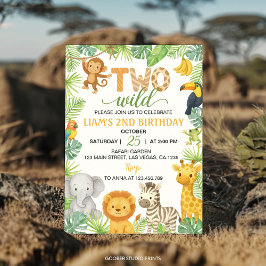 Two Wild Animals Safari 2nd Birthday Party Inbjudningar