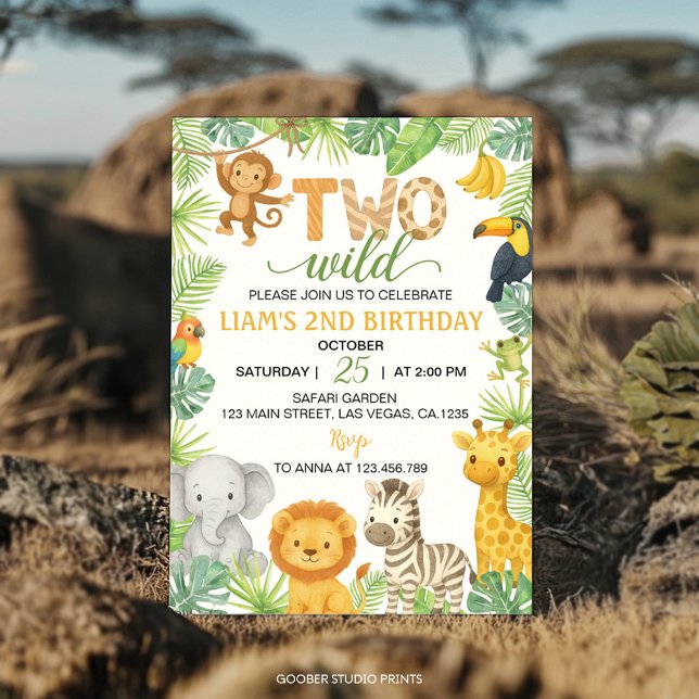Two Wild Animals Safari 2nd Birthday Party Inbjudningar (Skapare uppladdad)