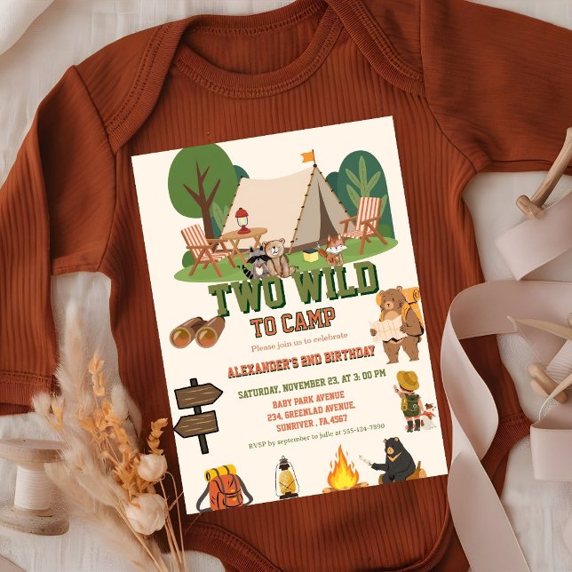 Two Wild för campingsafari Skogland 2-årsdag Inbjudningar (Skapare uppladdad)