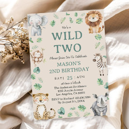 Two Wild Jungle Safari Animals 2nd Birthday Theme Inbjudningar