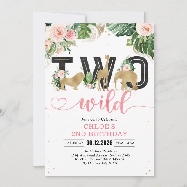 Two Wild Party Animals 2nd Birthday Invitation Inbjudningar (Framsida)