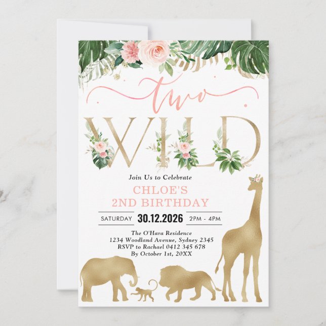 Two Wild Party Animals 2nd Birthday Invitation Inbjudningar (Framsida)