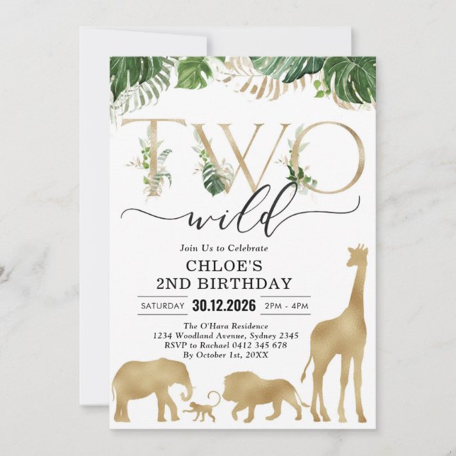 Two Wild Party Animals 2nd Birthday Invitation Inbjudningar (Framsida)
