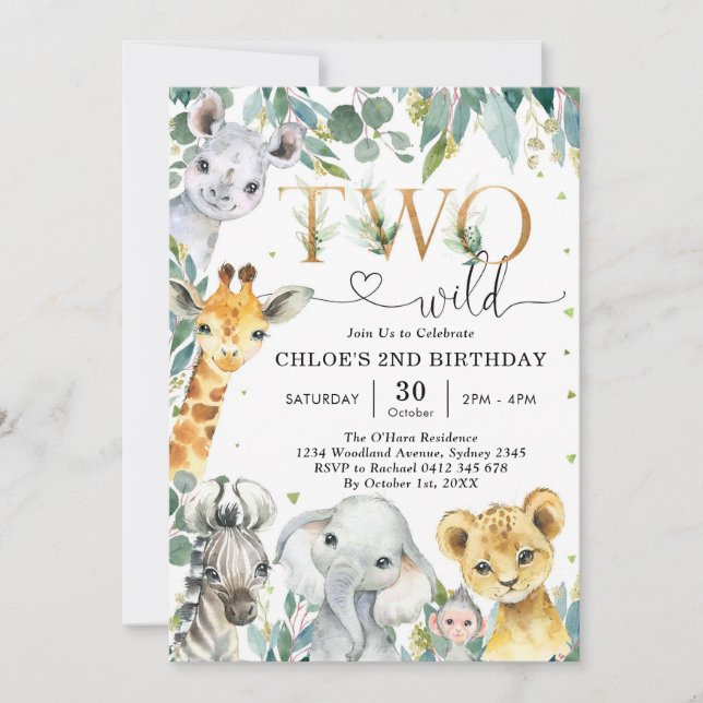 Two Wild Party Animals 2nd Birthday Invitation Inbjudningar (Framsida)