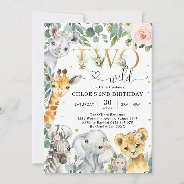 Two Wild Party Animals 2nd Birthday Invitation Inbjudningar (Framsida)