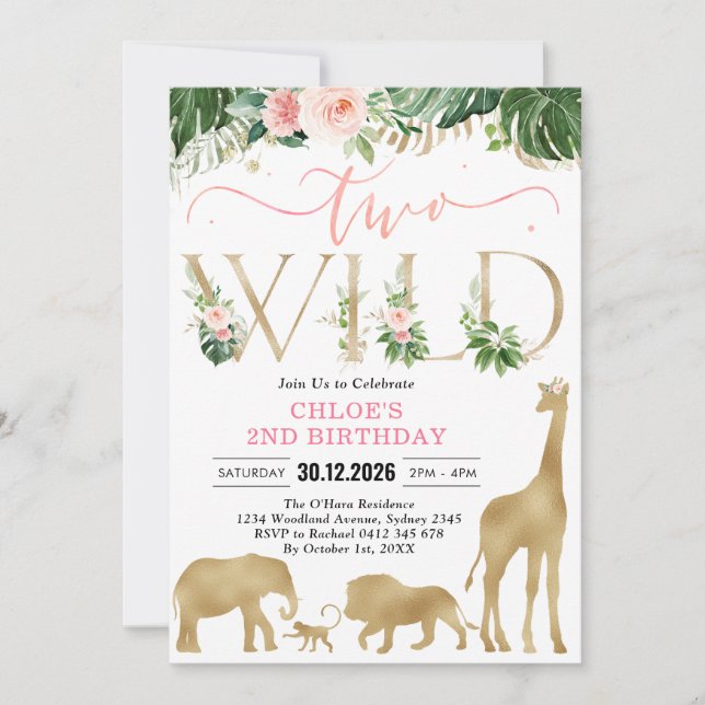 Two Wild Party Animals 2nd Birthday Invitation Inbjudningar (Framsida)