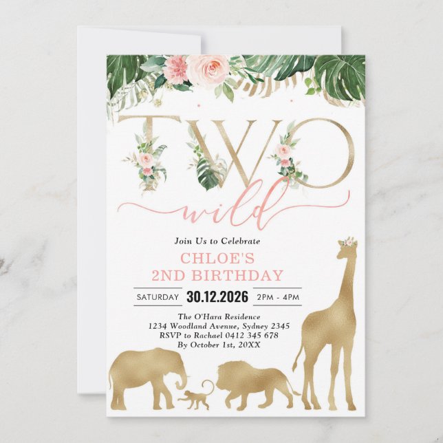 Two Wild Party Animals 2nd Birthday Invitation Inbjudningar (Framsida)