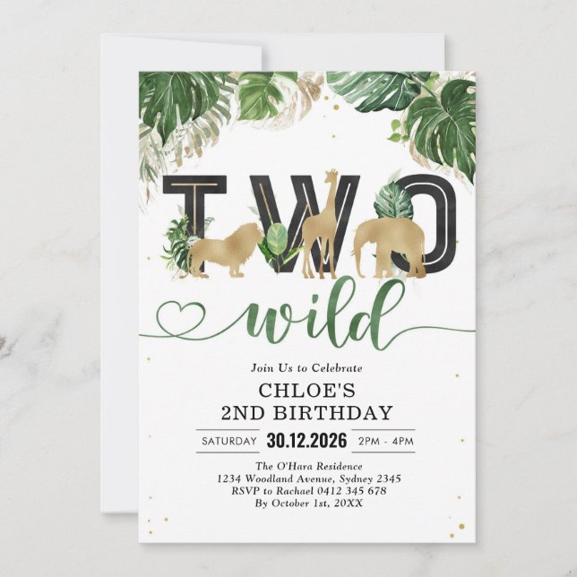 Two Wild Party Animals 2nd Birthday Invitation Inbjudningar (Framsida)