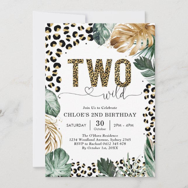 Two Wild Party Animals Leopard 2nd Birthday Inbjudningar (Framsida)