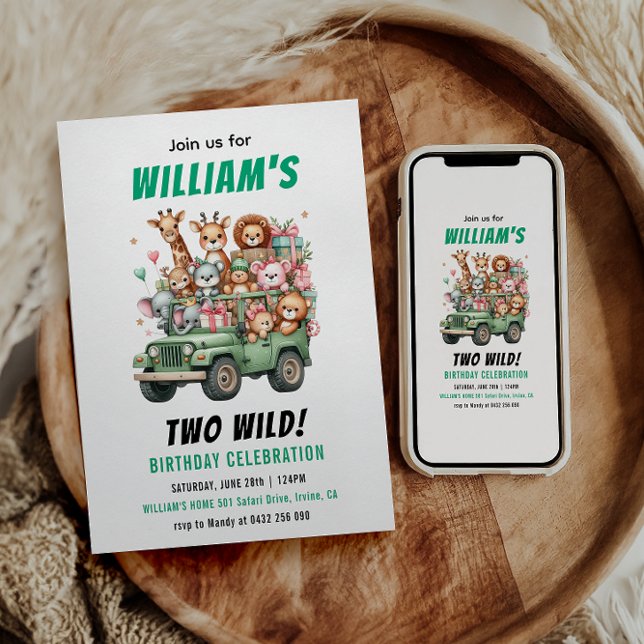 Two Wild Safari Animal 2nd Birthday Party Inbjudningar (Two Wild Safari Animal 2nd Birthday Party Invitation
)