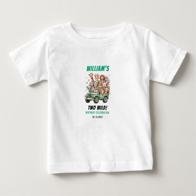 Two Wild Safari Animal 2nd Birthday Party T Shirt (Framsida)