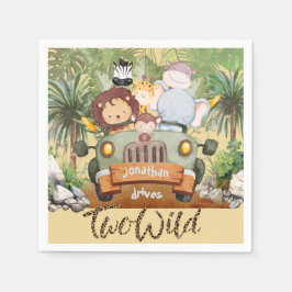 Two Wild Safari Animals Driving Car 2nd Birthday  Pappersservett